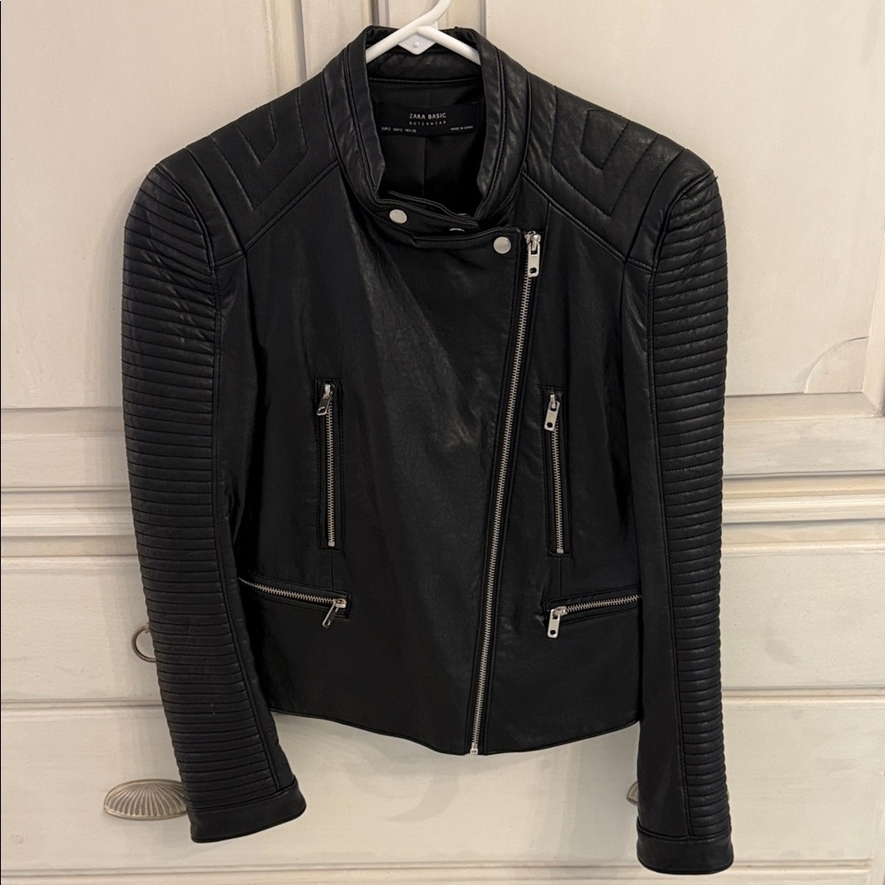 Zara Quilted Black Pleather Jacket